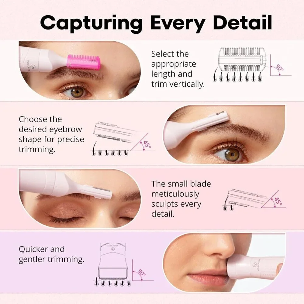 Women's Eyebrow Trimmer & Facial Hair Remover, 2 in 1, Double Rotating Blades, S